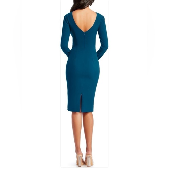 Dress The Population NWT Long Sleeve Scoop Back Midi Dress Size Small Blue - Picture 2 of 7